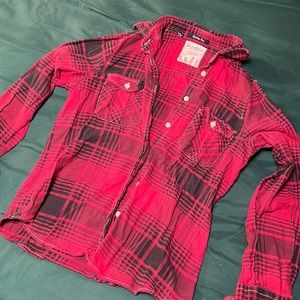 Gildan Red and Black Plaid Women's Button Down Shirt